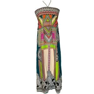 Flying Tomato Womens Maxi Dress A-Line Boho Aztec Bright Elastic Small A003506